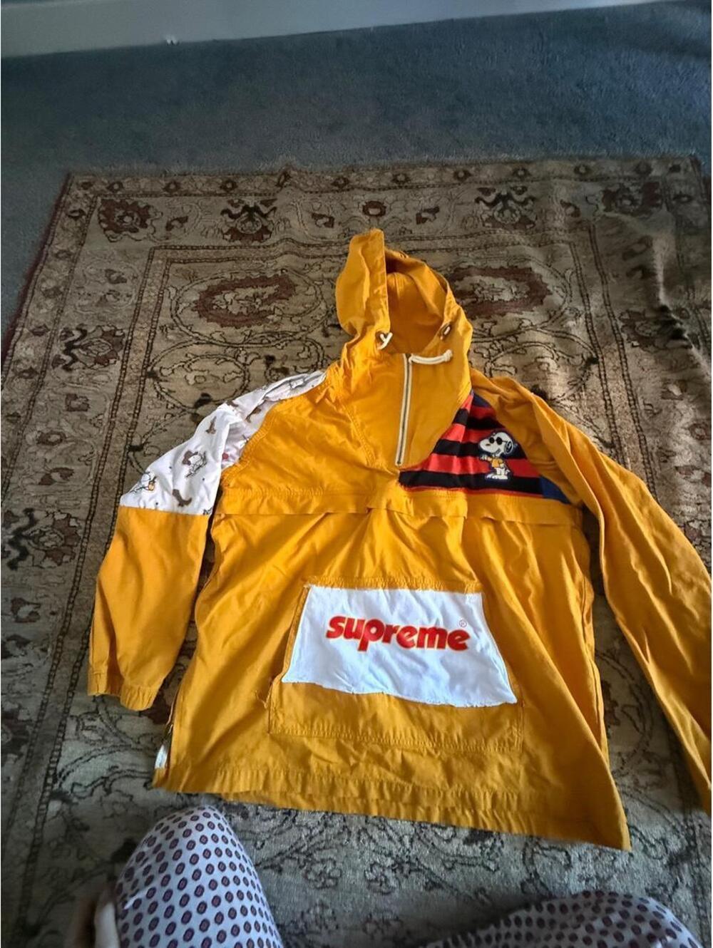 Handmade upcycled Supreme x Peanuts Snoopy Yellow Anorak Pullover